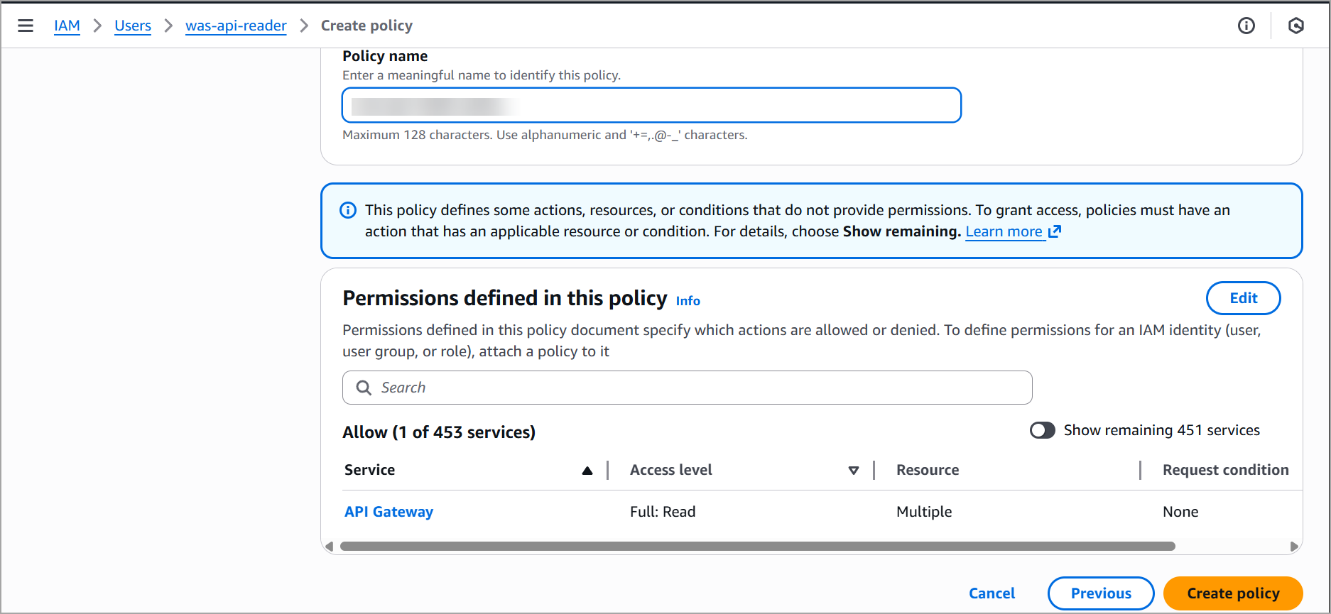 Create policy.